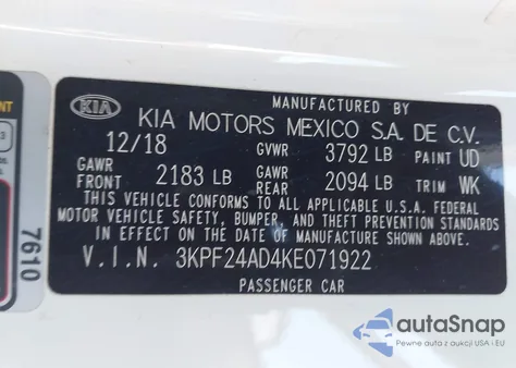 2019 Kia Forte Lxs from USA, damaged, VIN 3KPF24AD4KE071922